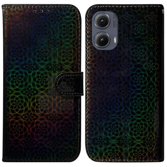 For Motorola Edge 2024 Colorful Magnetic Buckle Leather Phone Case(Black) - Motorola Cases by buy2fix | Online Shopping UK | buy2fix