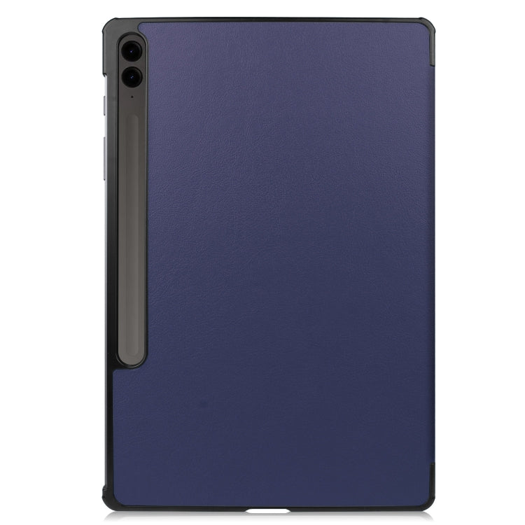 For Samsung Galaxy Tab S9 FE+ Custer Pure Color 3-Fold Holder Smart Leather Tablet Case(Dark Blue) - Galaxy Tab S9 FE+ by buy2fix | Online Shopping UK | buy2fix