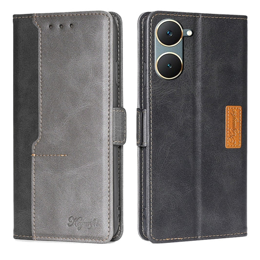 For vivo Y03 4G Contrast Color Side Buckle Leather Phone Case(Black + Grey) - vivo Cases by buy2fix | Online Shopping UK | buy2fix