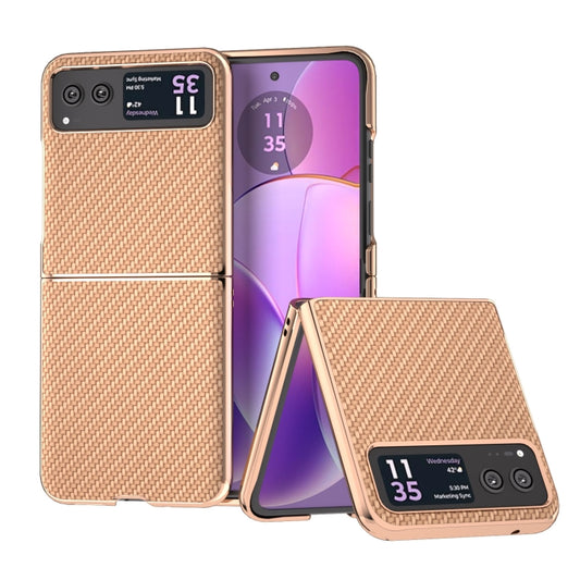 For Motorola Razr 40 Nano Electroplating Carbon Fiber Texture Phone Case(Gold) - Motorola Cases by buy2fix | Online Shopping UK | buy2fix