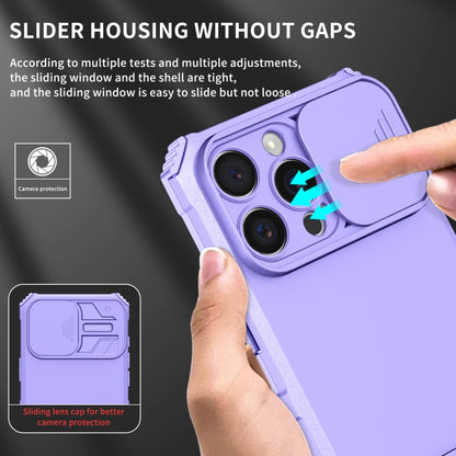 For iPhone 16 Pro Max Stereoscopic Holder Sliding Camshield Phone Case(Purple) - iPhone 16 Pro Max Cases by buy2fix | Online Shopping UK | buy2fix