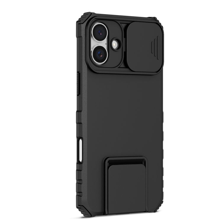 For iPhone 16 Plus Stereoscopic Holder Sliding Camshield Phone Case(Black) - iPhone 16 Plus Cases by buy2fix | Online Shopping UK | buy2fix