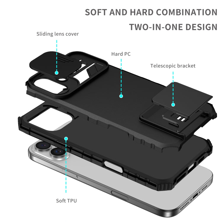 For iPhone 16 Plus Stereoscopic Holder Sliding Camshield Phone Case(Black) - iPhone 16 Plus Cases by buy2fix | Online Shopping UK | buy2fix