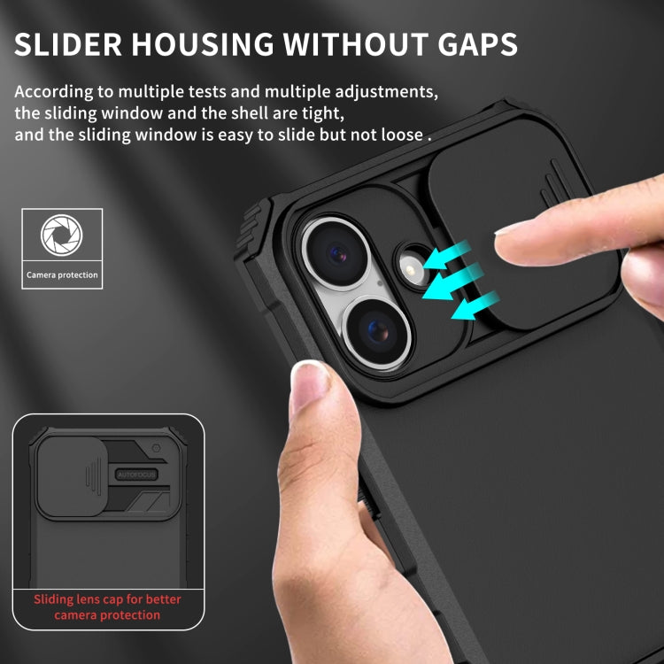 For iPhone 16 Plus Stereoscopic Holder Sliding Camshield Phone Case(Black) - iPhone 16 Plus Cases by buy2fix | Online Shopping UK | buy2fix