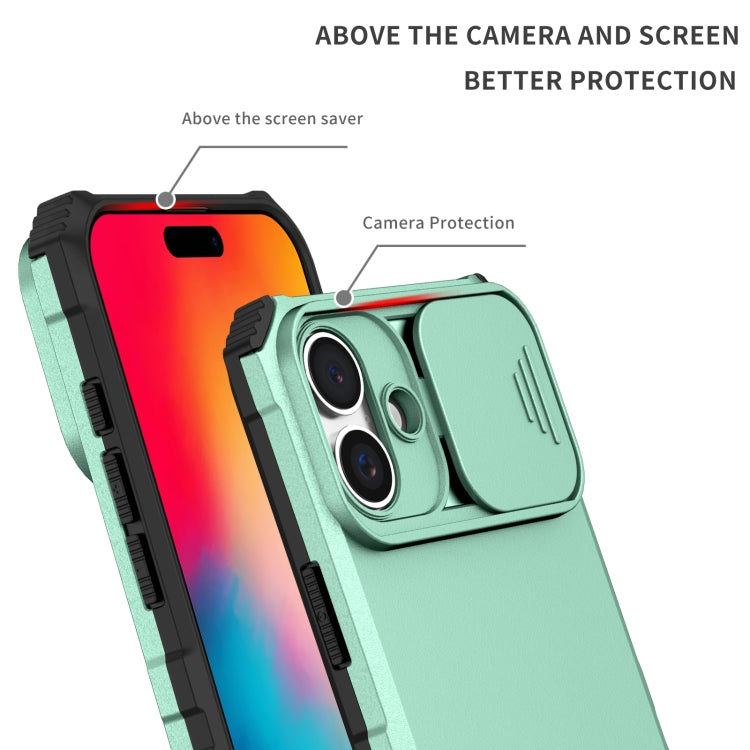 For iPhone 16 Plus Stereoscopic Holder Sliding Camshield Phone Case(Light Blue) - iPhone 16 Plus Cases by buy2fix | Online Shopping UK | buy2fix