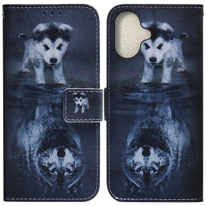 For iPhone 16 Plus Coloured Drawing Flip Leather Phone Case(Wolf and Dog) - iPhone 16 Plus Cases by buy2fix | Online Shopping UK | buy2fix