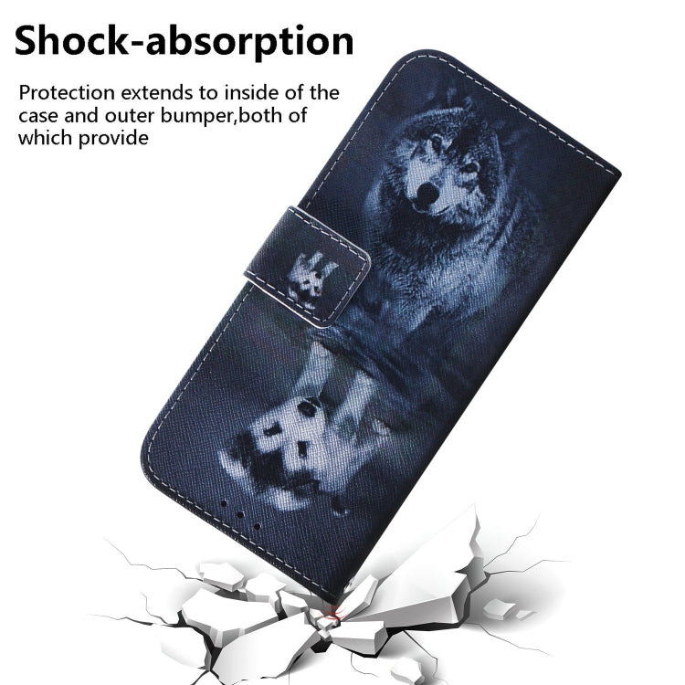 For iPhone 16 Plus Coloured Drawing Flip Leather Phone Case(Wolf and Dog) - iPhone 16 Plus Cases by buy2fix | Online Shopping UK | buy2fix