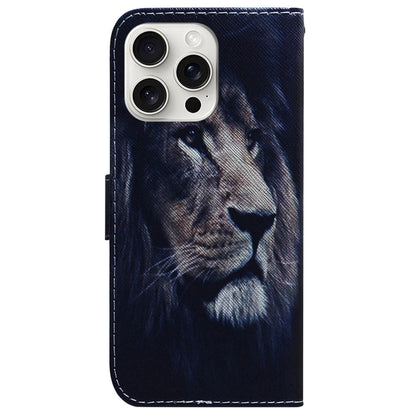 For iPhone 16 Pro Max Coloured Drawing Flip Leather Phone Case(Lion) - iPhone 16 Pro Max Cases by buy2fix | Online Shopping UK | buy2fix