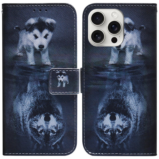 For iPhone 16 Pro Max Coloured Drawing Flip Leather Phone Case(Wolf and Dog) - iPhone 16 Pro Max Cases by buy2fix | Online Shopping UK | buy2fix