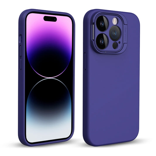 For iPhone 14 Pro Max MagSafe Liquid Silicone Lens Holder Phone Case(Dark Purple) - iPhone 14 Pro Max Cases by buy2fix | Online Shopping UK | buy2fix