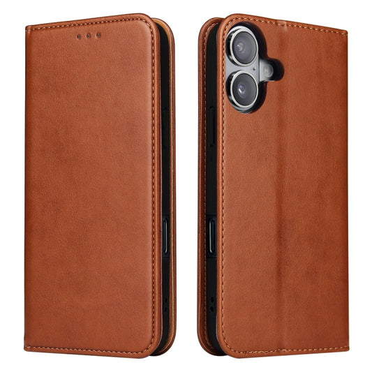 For iPhone 16 Fierre Shann PU Genuine Leather Texture Phone Case(Brown) - iPhone 16 Cases by FIERRE SHANN | Online Shopping UK | buy2fix