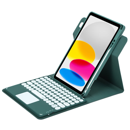 For iPad 10th Gen 10.9 2022 Round Button 360 Degree Rotatable Bluetooth Keyboard Leather Case with Touchpad(Dark Green) - Universal by buy2fix | Online Shopping UK | buy2fix