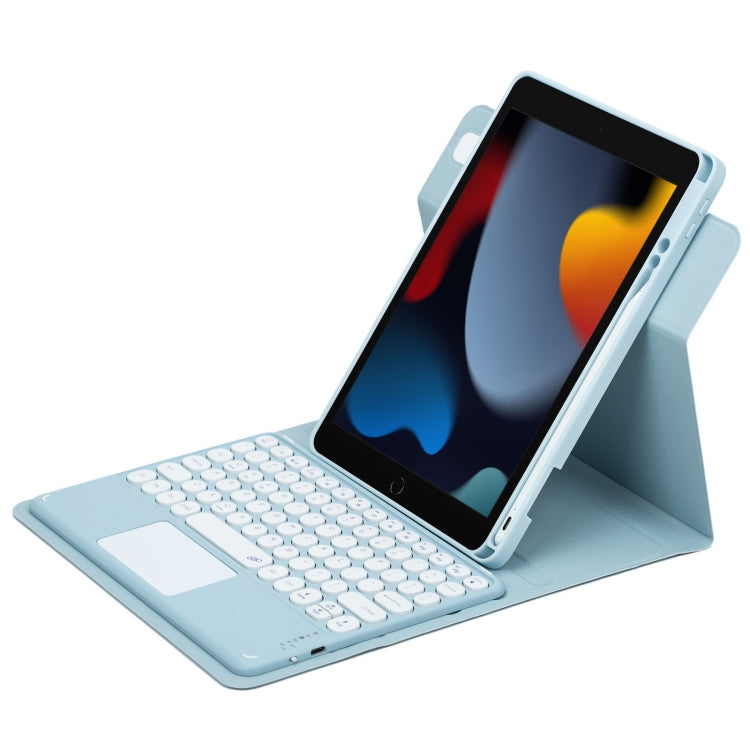 For iPad 10.2 2021 / Air 2019 Round Button 360 Degree Rotatable Bluetooth Keyboard Leather Case with Touchpad(Sky Blue) - Universal by buy2fix | Online Shopping UK | buy2fix