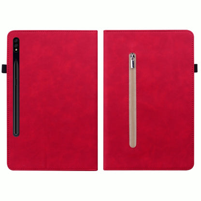 For Samsung Galaxy Tab S9 Skin Feel Solid Color Zipper Leather Tablet Case(Red) - Galaxy Tab S9 Cases by buy2fix | Online Shopping UK | buy2fix