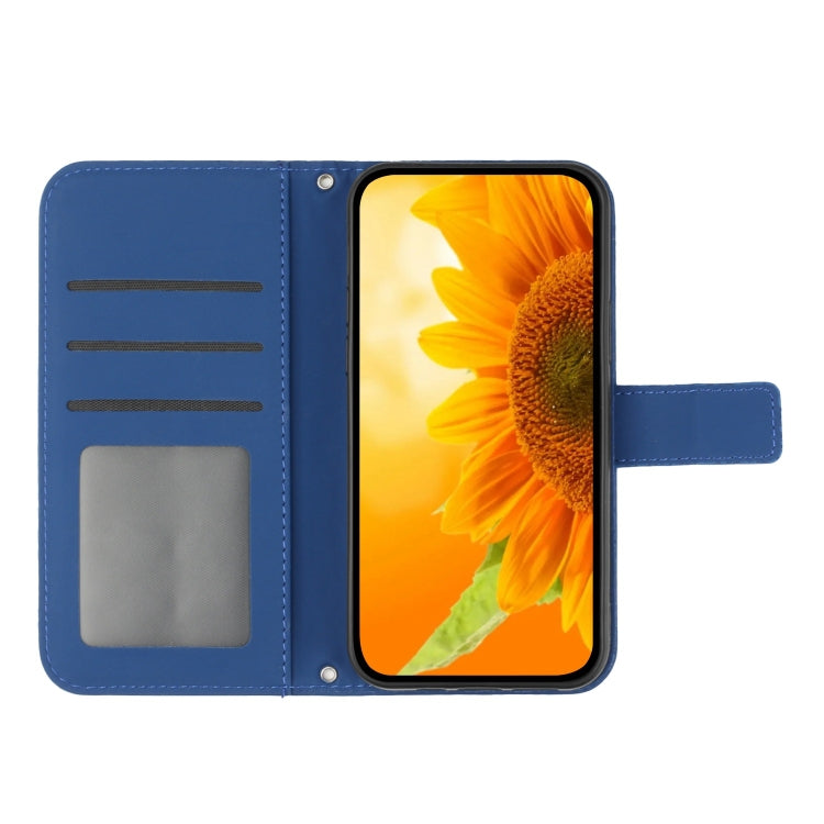 For Google Pixel 9 Pro Skin Feel Sun Flower Embossed Flip Leather Phone Case with Lanyard(Dark Blue) - Google Cases by buy2fix | Online Shopping UK | buy2fix