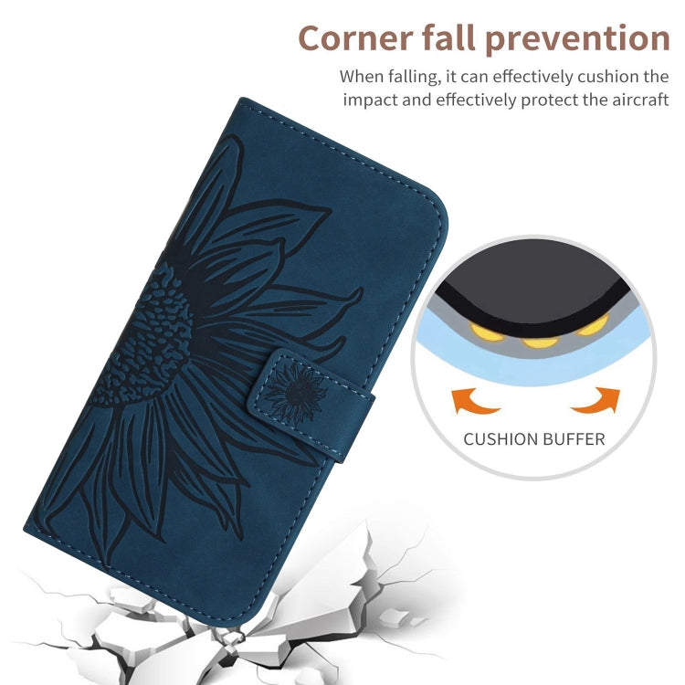 For Google Pixel 9 Pro Skin Feel Sun Flower Embossed Flip Leather Phone Case with Lanyard(Inky Blue) - Google Cases by buy2fix | Online Shopping UK | buy2fix