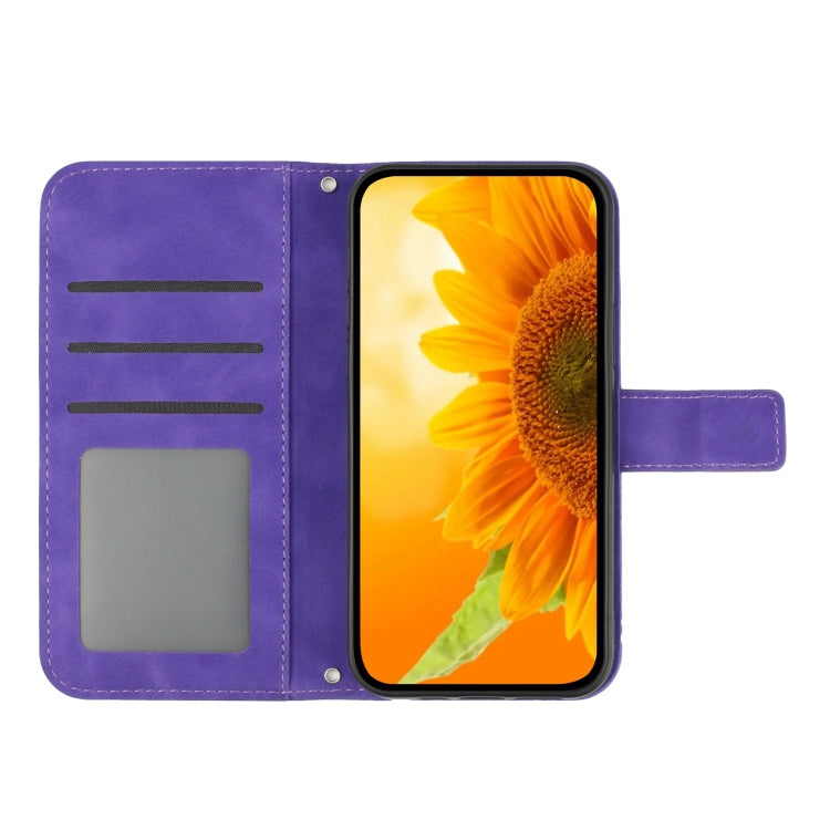 For Google Pixel 9 Skin Feel Sun Flower Embossed Flip Leather Phone Case with Lanyard(Dark Purple) - Google Cases by buy2fix | Online Shopping UK | buy2fix