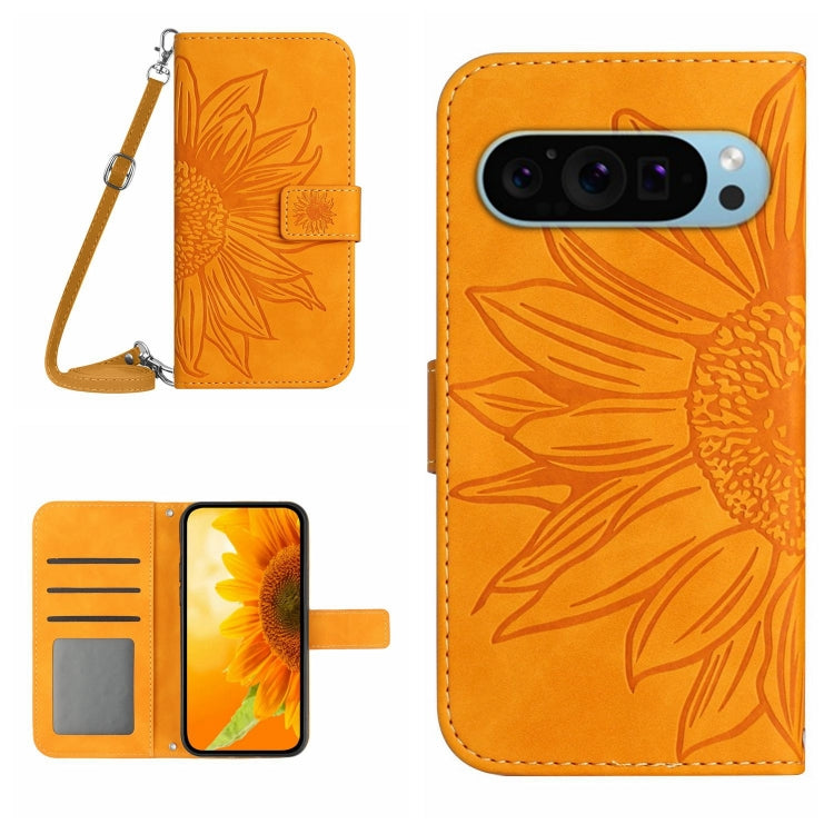 For Google Pixel 9 Pro XL Skin Feel Sun Flower Embossed Flip Leather Phone Case with Lanyard(Yellow) - Google Cases by buy2fix | Online Shopping UK | buy2fix