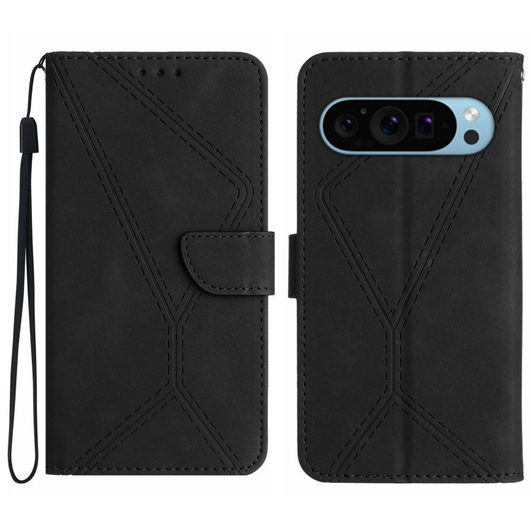 For Google Pixel 9 Pro Stitching Embossed Leather Phone Case(Black) - Google Cases by buy2fix | Online Shopping UK | buy2fix