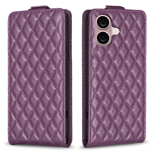 For iPhone 16 Diamond Lattice Vertical Flip Leather Phone Case(Dark Purple) - iPhone 16 Cases by buy2fix | Online Shopping UK | buy2fix