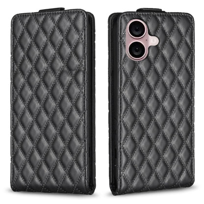 For iPhone 16 Diamond Lattice Vertical Flip Leather Phone Case(Black) - iPhone 16 Cases by buy2fix | Online Shopping UK | buy2fix