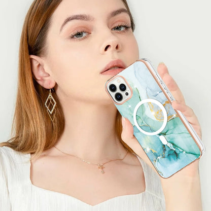 For iPhone 14 Pro Max Marble Pattern Dual-side IMD Magsafe TPU Phone Case(Green 003) - iPhone 14 Pro Max Cases by buy2fix | Online Shopping UK | buy2fix