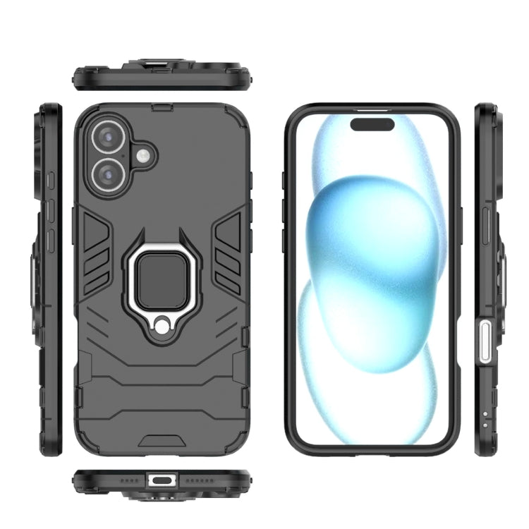 For iPhone 16 Plus Shockproof PC + TPU Holder Phone Case(Black) - iPhone 16 Plus Cases by buy2fix | Online Shopping UK | buy2fix