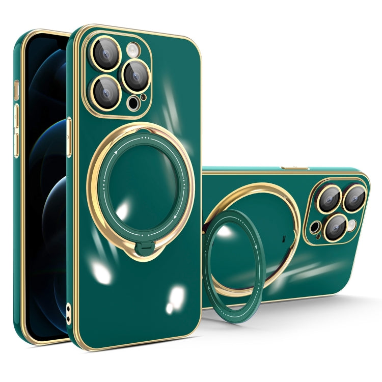 For iPhone 12 Pro Max Multifunction Electroplating MagSafe Holder Phone Case(Dark Green) - iPhone 12 Pro Max Cases by buy2fix | Online Shopping UK | buy2fix