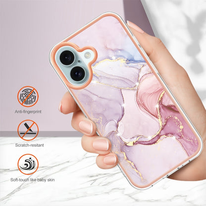 Electroplating Marble Pattern Dual-side IMD TPU Shockproof Phone Case For iPhone 16 Plus(Rose Gold 005) - iPhone 16 Plus Cases by buy2fix | Online Shopping UK | buy2fix