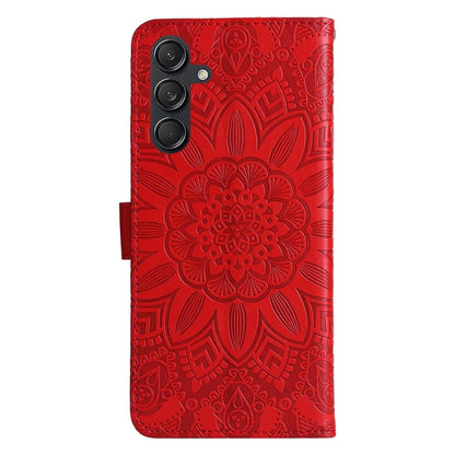 For Samsung Galaxy M55 5G Embossed Sunflower Leather Phone Case(Red) - Galaxy Phone Cases by buy2fix | Online Shopping UK | buy2fix