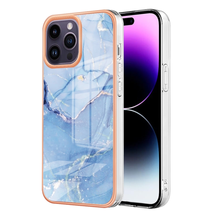 For iPhone 16 Pro Max Electroplating Marble Dual-side IMD Phone Case(Blue 018) - iPhone 16 Pro Max Cases by buy2fix | Online Shopping UK | buy2fix