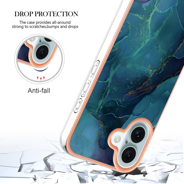 For iPhone 16 Plus Electroplating Marble Dual-side IMD Phone Case(Green 017) - iPhone 16 Plus Cases by buy2fix | Online Shopping UK | buy2fix