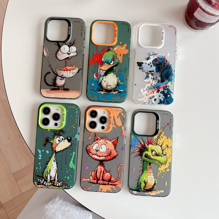 For iPhone 16 Pro Max Animal Pattern Oil Painting Series PC + TPU Phone Case(Motorcycle Dog) - iPhone 16 Pro Max Cases by buy2fix | Online Shopping UK | buy2fix