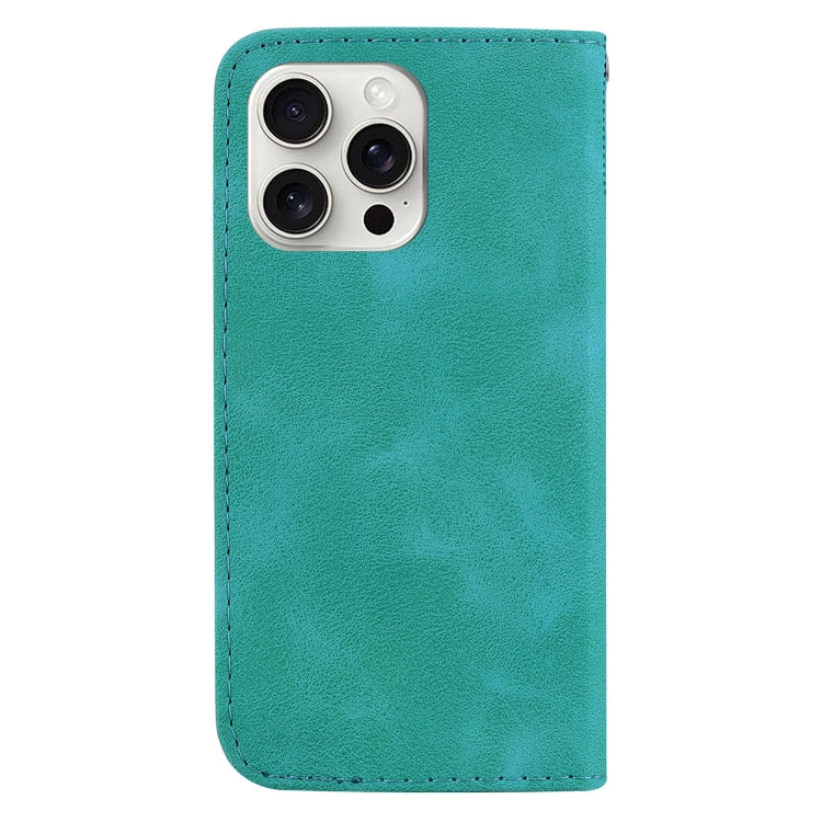 For iPhone 16 Pro Max Seven-shaped Embossed Leather Phone Case(Green) - iPhone 16 Pro Max Cases by buy2fix | Online Shopping UK | buy2fix