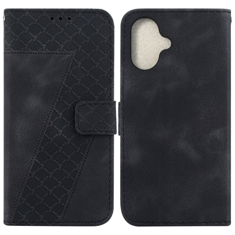 For iPhone 16 Plus Seven-shaped Embossed Leather Phone Case(Black) - iPhone 16 Plus Cases by buy2fix | Online Shopping UK | buy2fix