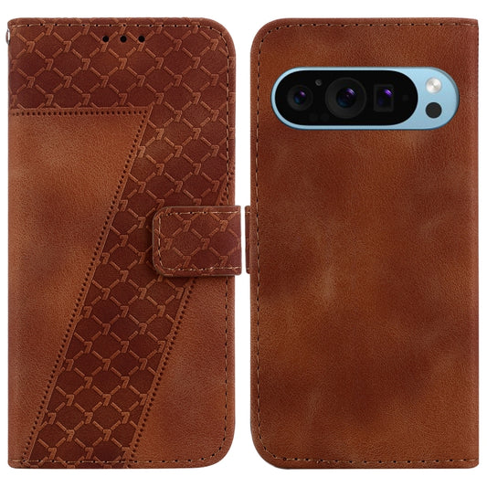 For Google Pixel 9 Pro 7-shaped Embossed Leather Phone Case(Brown) - Google Cases by buy2fix | Online Shopping UK | buy2fix