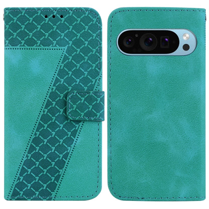 For Google Pixel 9 7-shaped Embossed Leather Phone Case(Green) - Google Cases by buy2fix | Online Shopping UK | buy2fix