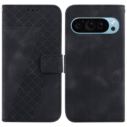 For Google Pixel 9 7-shaped Embossed Leather Phone Case(Black) - Google Cases by buy2fix | Online Shopping UK | buy2fix