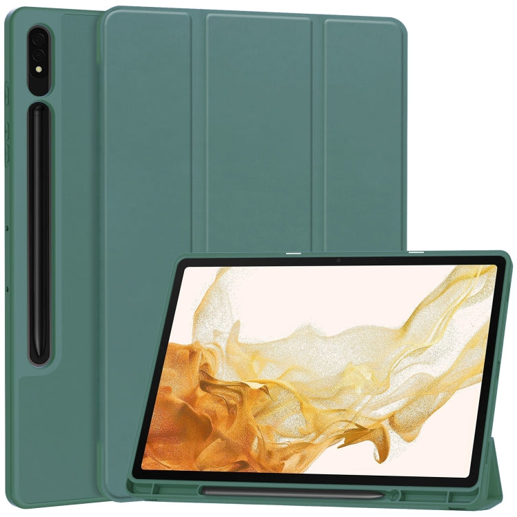 For Samsung Galaxy Tab S9+ 3-Fold Pure Color TPU Smart Leather Tablet Case with Pen Slot(Dark Green) - Galaxy Tab S9+ Cases by buy2fix | Online Shopping UK | buy2fix