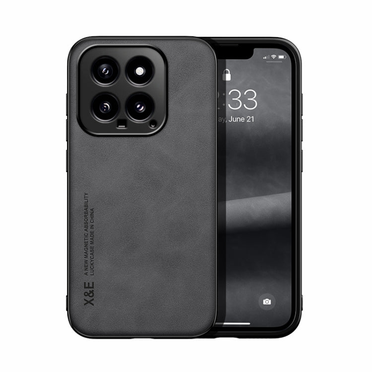 For Xiaomi 14 Skin Feel Magnetic Leather Back Phone Case(Dark Grey) - 14 Cases by buy2fix | Online Shopping UK | buy2fix