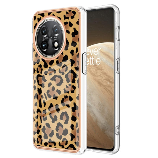 For OnePlus 11 Electroplating Marble Dual-side IMD Phone Case(Leopard Print) - OnePlus Cases by buy2fix | Online Shopping UK | buy2fix