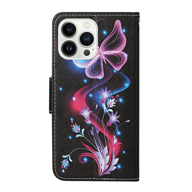 For iPhone 16 Pro 3D Colored Drawing Flip Leather Phone Case(Fluorescent Butterfly) - iPhone 16 Pro Cases by buy2fix | Online Shopping UK | buy2fix