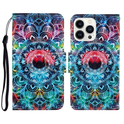 For iPhone 16 Pro 3D Colored Drawing Flip Leather Phone Case(Mandala) - iPhone 16 Pro Cases by buy2fix | Online Shopping UK | buy2fix