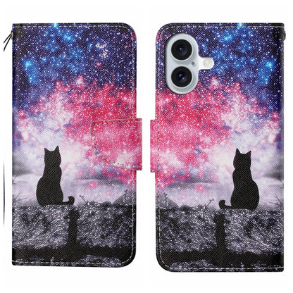 For iPhone 16 3D Colored Drawing Flip Leather Phone Case(Star Cat) - iPhone 16 Cases by buy2fix | Online Shopping UK | buy2fix