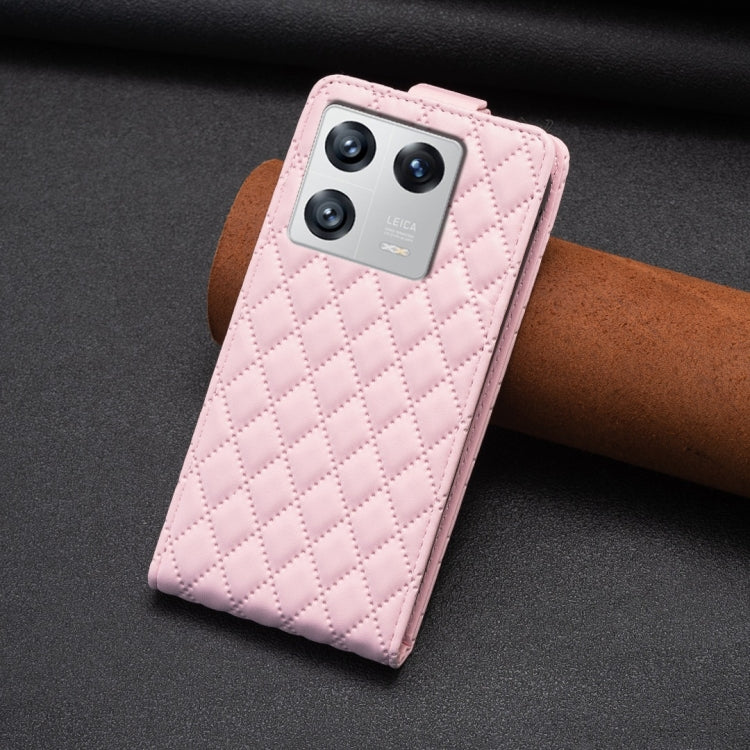 For Xiaomi 13 Diamond Lattice Vertical Flip Leather Phone Case(Pink) - 13 Cases by buy2fix | Online Shopping UK | buy2fix