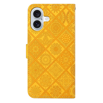 For iPhone 16 Ethnic Style Embossed Pattern Leather Phone Case(Yellow) - iPhone 16 Cases by buy2fix | Online Shopping UK | buy2fix