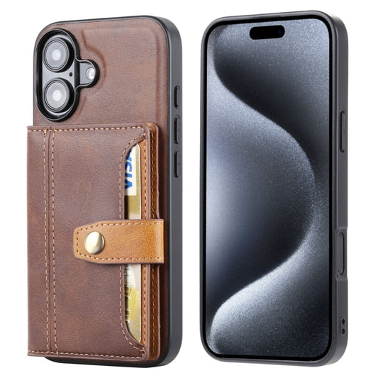 For iPhone 16 Calfskin Card Slot TPU Hybrid PU Phone Case(Brown) - iPhone 16 Cases by buy2fix | Online Shopping UK | buy2fix