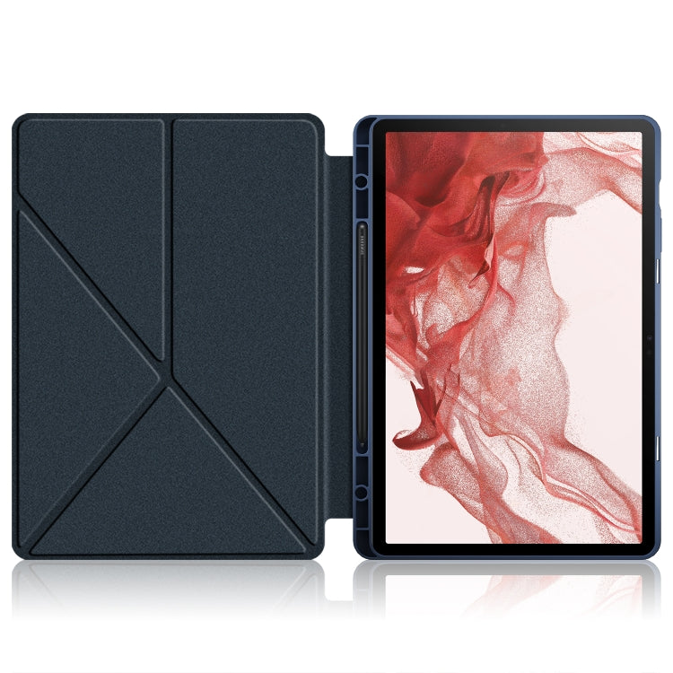 For Samsung Galaxy Tab S9 Cloth Texture Multi-folding Horizontal Flip Leather Tablet Case(Dark Blue) - Galaxy Tab S9 Cases by buy2fix | Online Shopping UK | buy2fix