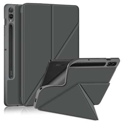 For Samsung Galaxy Tab S9+ Cloth Texture Multi-folding Horizontal Flip Leather Tablet Case(Grey) - Galaxy Tab S9+ Cases by buy2fix | Online Shopping UK | buy2fix