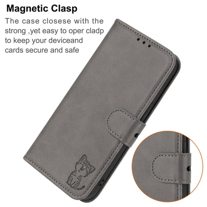 For iPhone SE 2024 Embossed Happy Cat Pattern Flip Leather Phone Case(Grey) - More iPhone Cases by buy2fix | Online Shopping UK | buy2fix